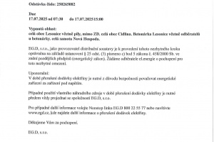 Oznámení o přerušení dodávky elektrické energie
