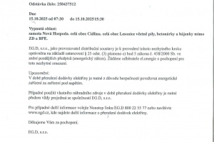 Oznámení o přerušení dodávky elektrické energie