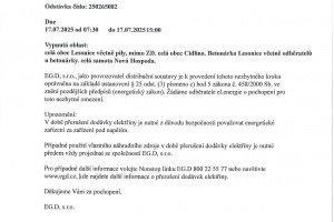 Oznámení o přerušení dodávky elektrické energie