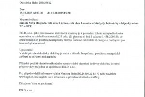 Oznámení o přerušení dodávky elektrické energie