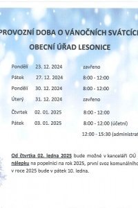 Provozní doba obecního úřadu o Vánocích